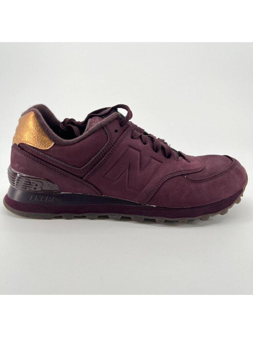 New Balance 574 Womens Size 8 Burgundy Gold Athletic Lifestyle Shoes Sneakers